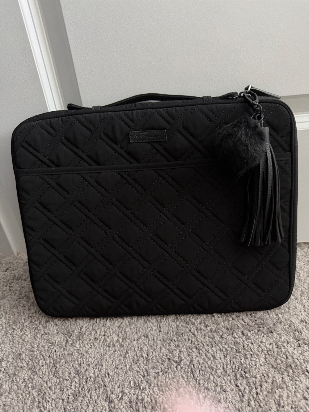 Vera Bradley Quilted Black Laptop Sleeve with Tassel Charm - Women Bags